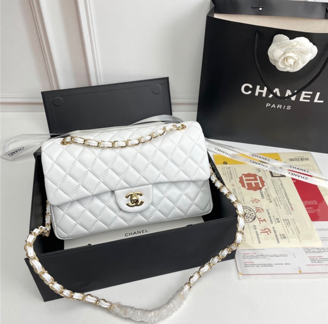 White Chanel Classic Flap Bag