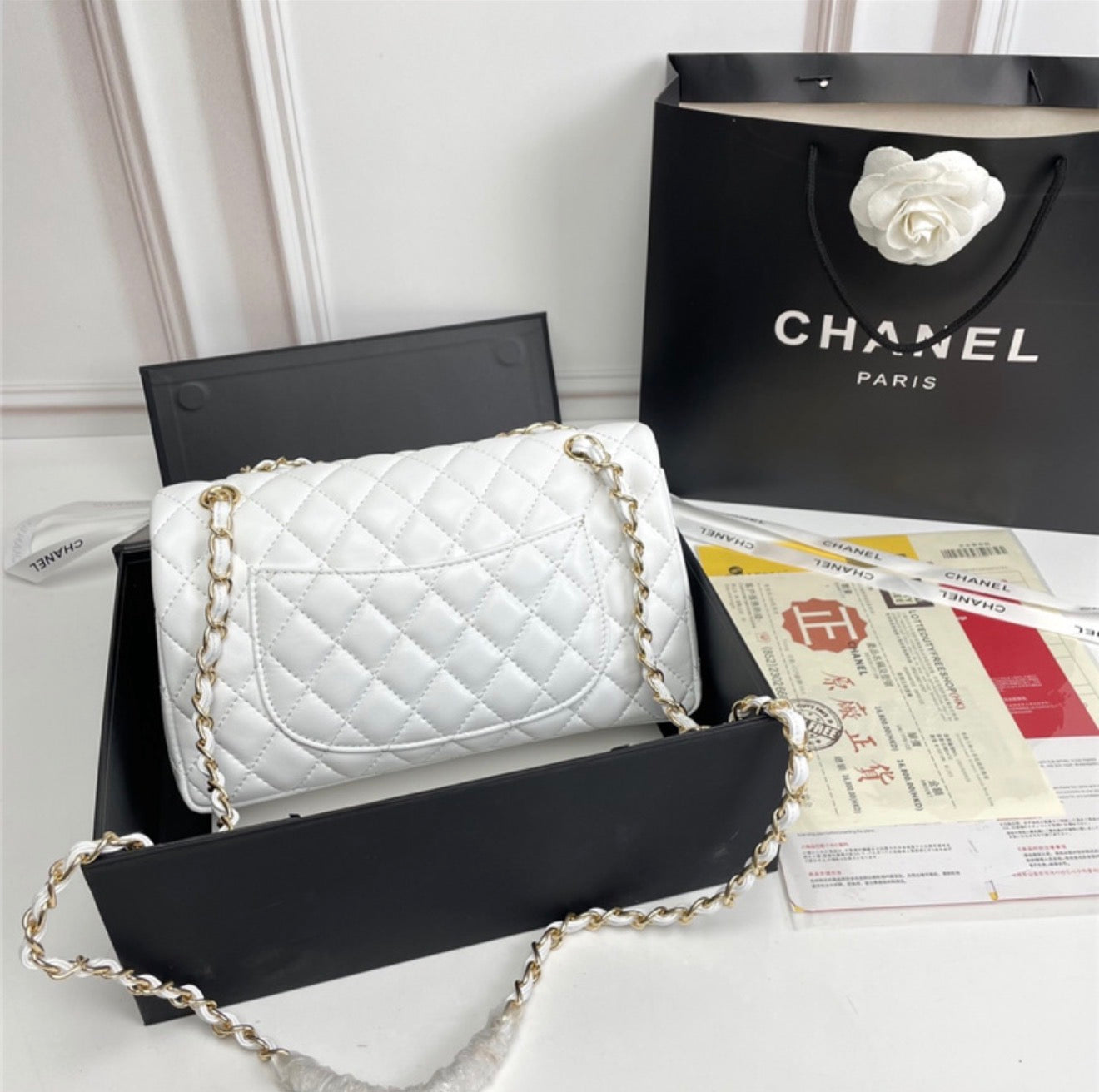 White Chanel Classic Flap Bag