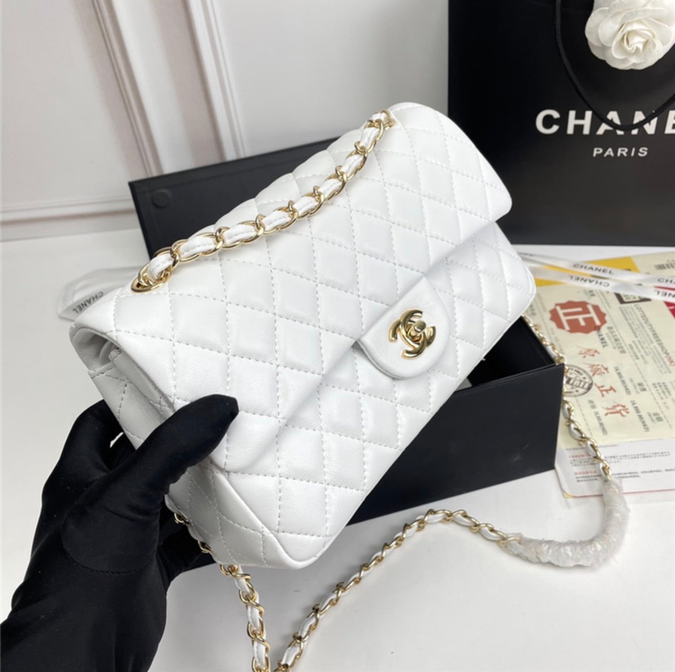 White Chanel Classic Flap Bag