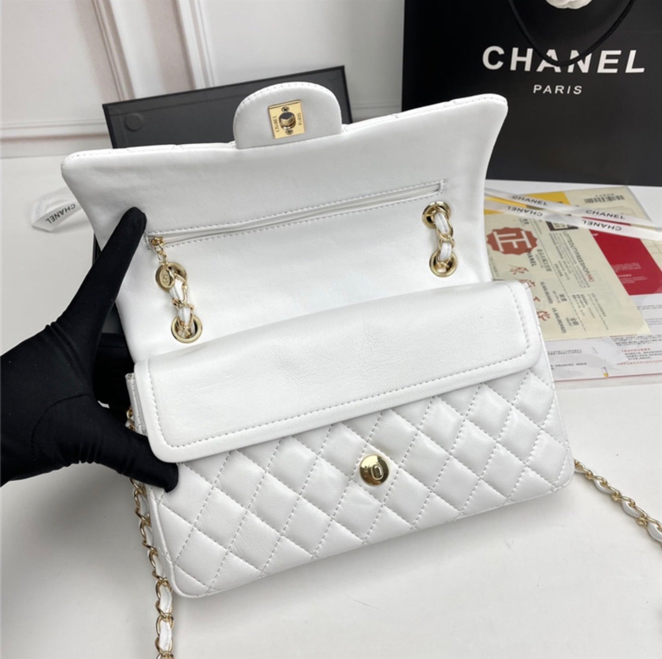 White Chanel Classic Flap Bag