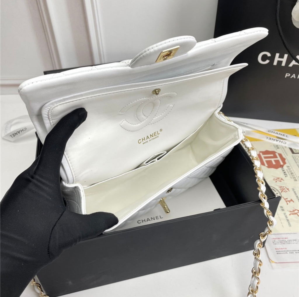 White Chanel Classic Flap Bag