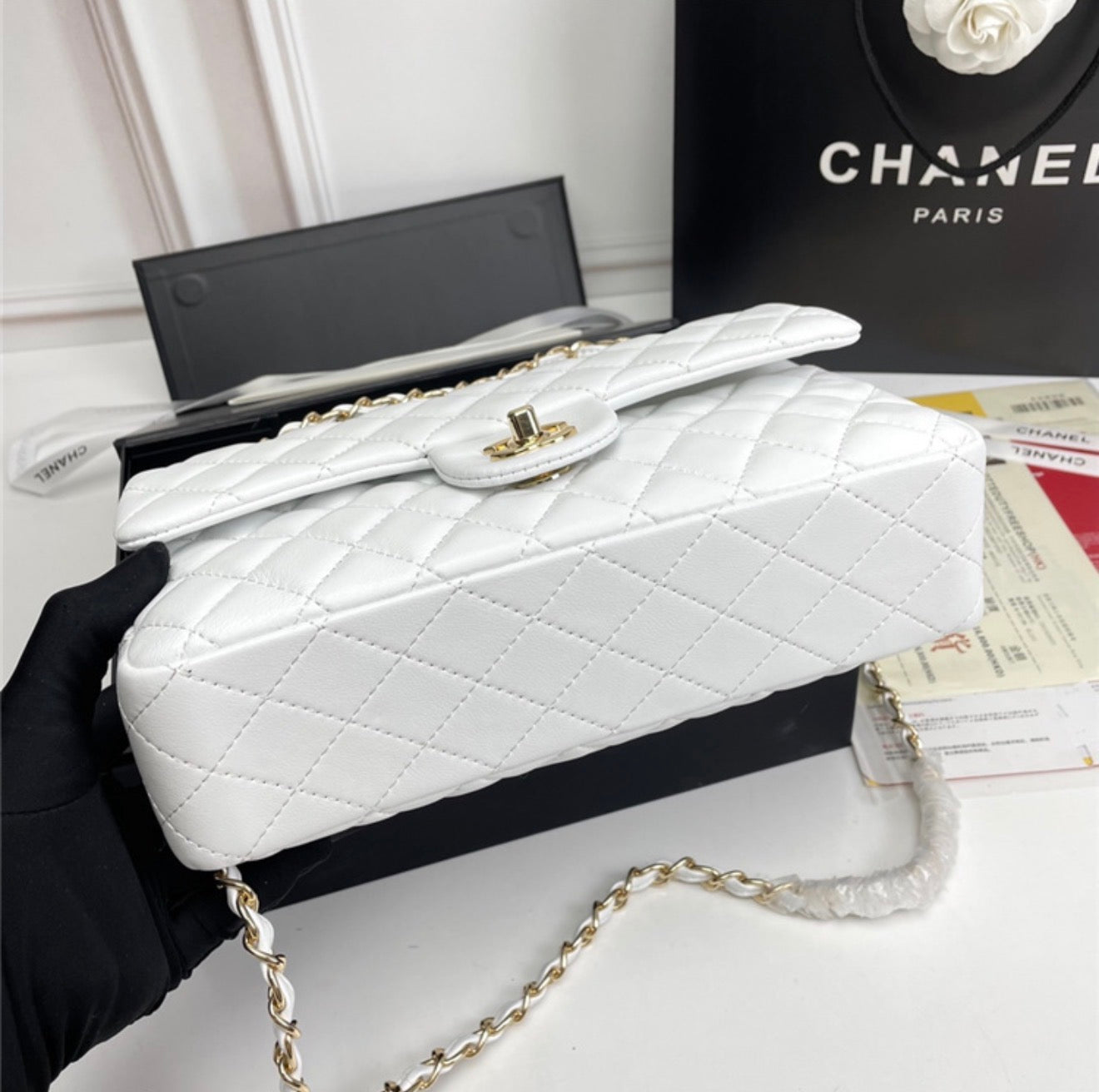White Chanel Classic Flap Bag